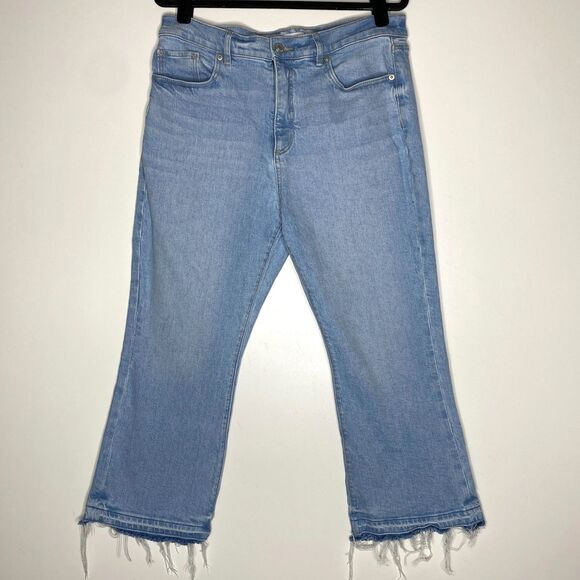 LOFT 2023 Let Down Hem High Rise Kick Crop Jeans Women's Size 12 Petite - Picture 1 of 8